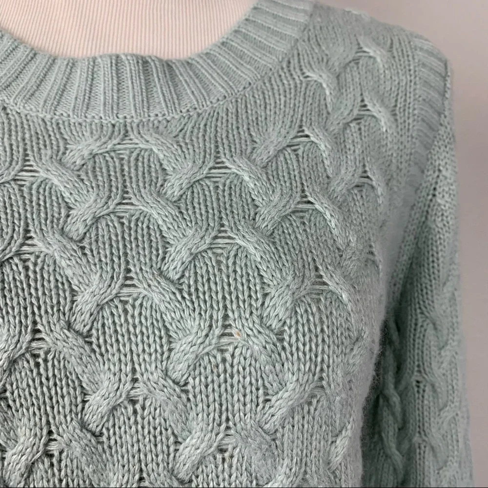 J.Crew Mint Green Cable Knit Angora Wool Blend Sweater Small 54466 HO11